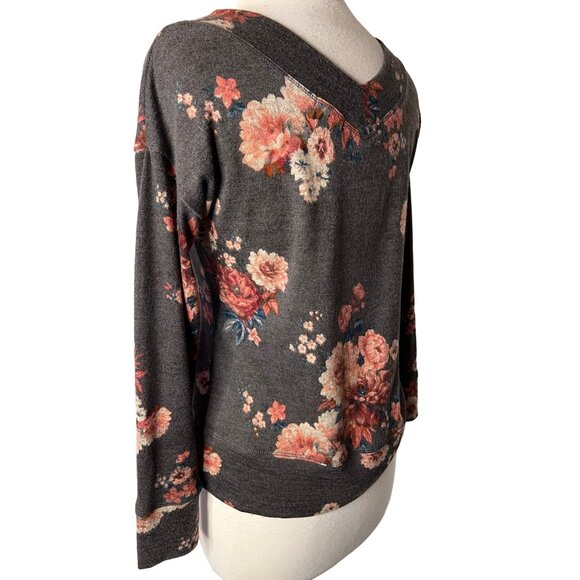 Mason & Bell medium sweater floral V-neck long sleeve gray pink soft - Picture 7 of 10